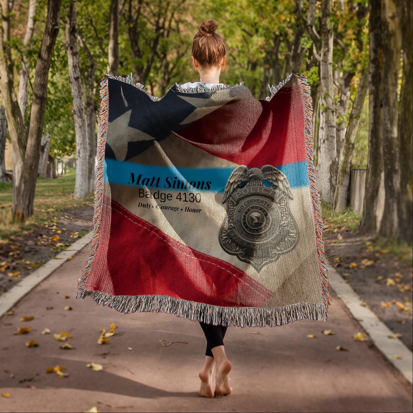 Luxe Police Woven Blanket • Thin Blue Line • Personalized Officer Gift