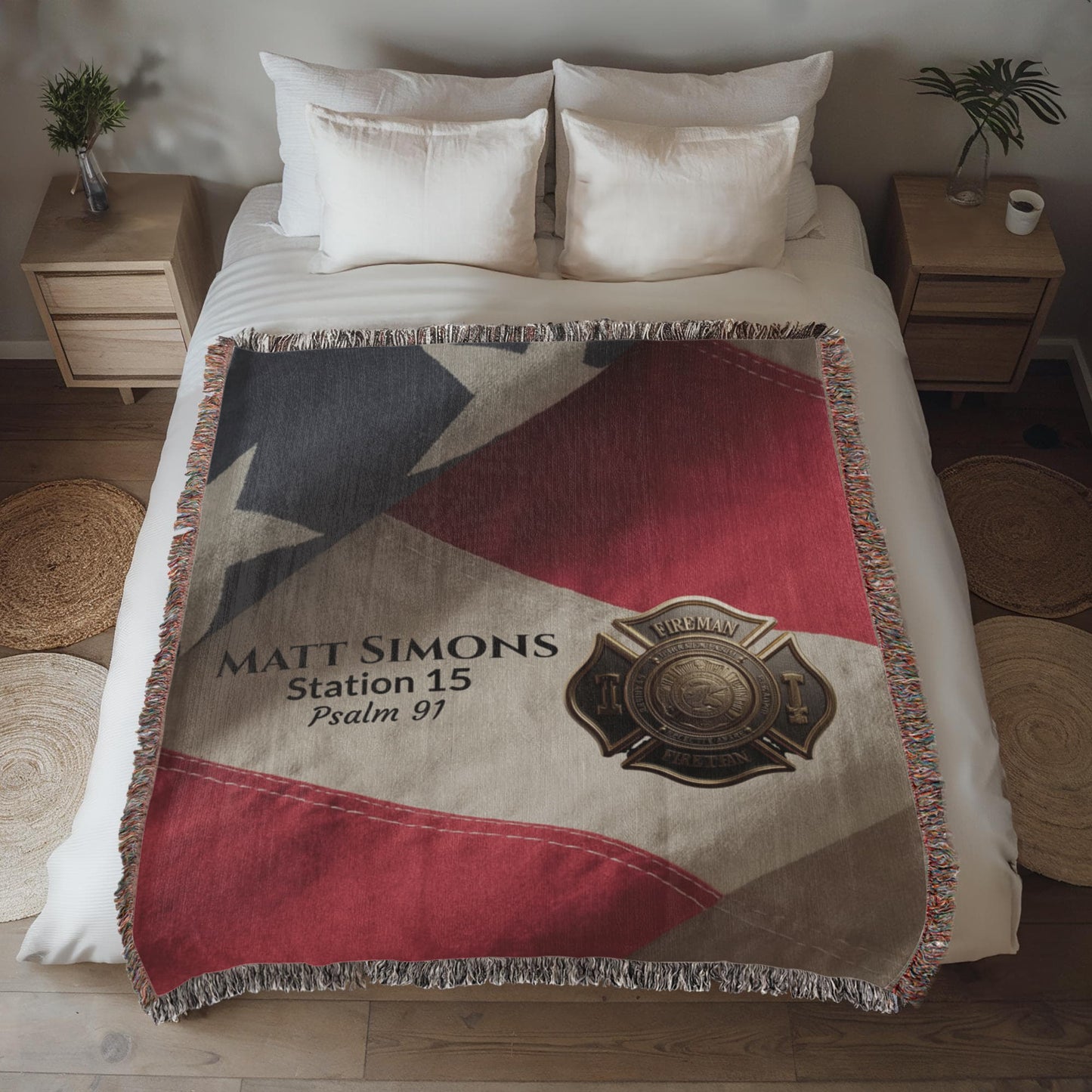 Luxe Firefighter Woven Blanket • Courage Honor Sacrifice • Personalized Station & Name • Premium First Responder Gift