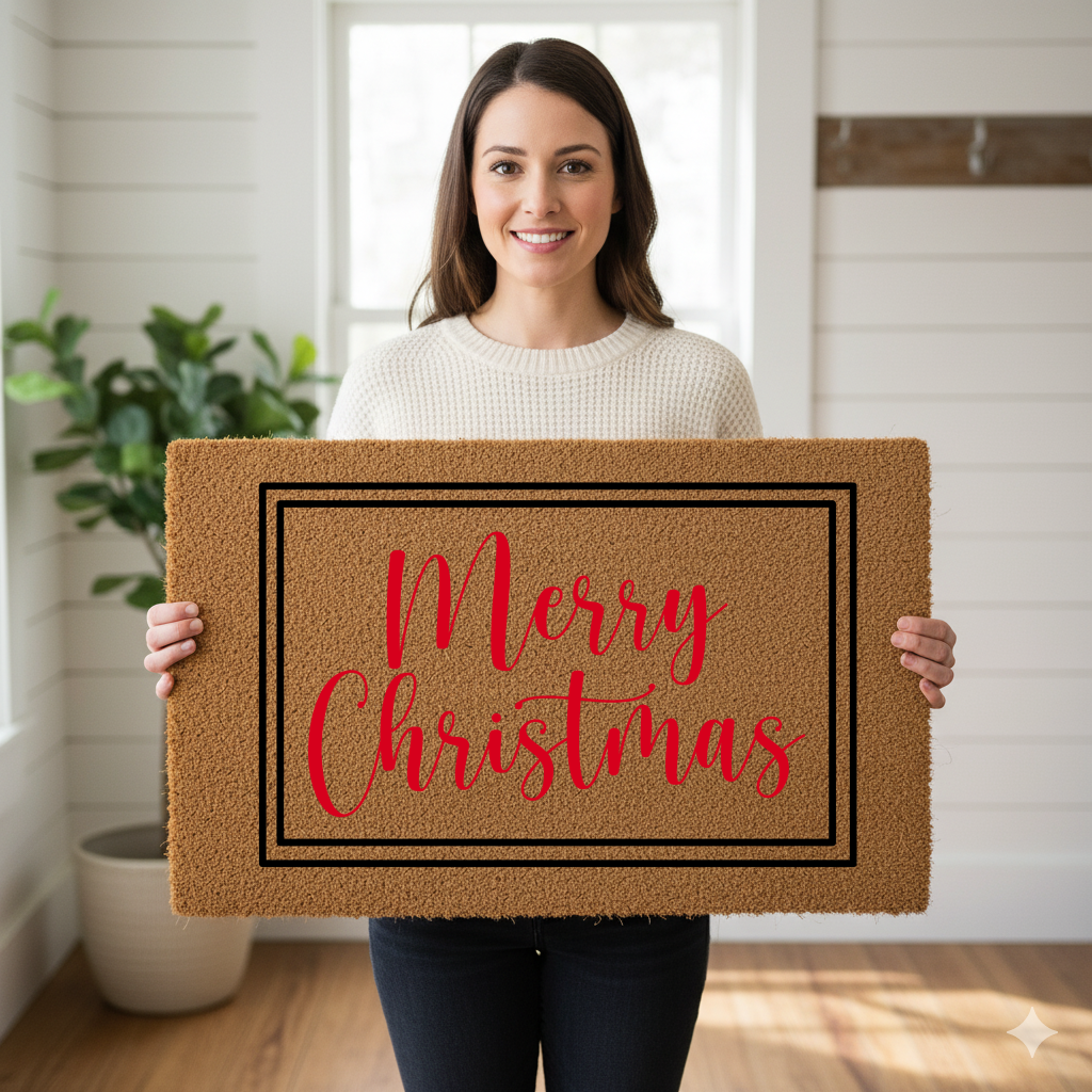 Merry Christmas Doormat with Black Border – Holiday Welcome Mat | Festive Front Door Decor | Laurelvne - Laurelvine