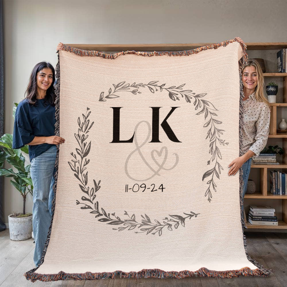 Woven With Love: Personalized Cotton Anniversary Blanket for Wife I Gift for Couples with Initials I Established Date Wedding Gift I Laurelvine - Laurelvine