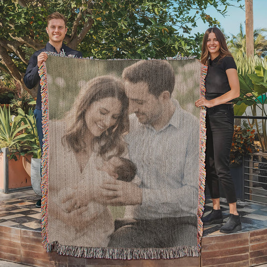 Personalized Photo Woven Throw Blanket | Custom Cotton Family Gift | Anniversary & Birthday Keepsake I Laurelvine - Laurelvine 