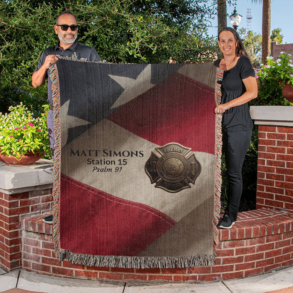 Luxe Firefighter Woven Blanket • Courage Honor Sacrifice • Personalized Station & Name • Premium First Responder Gift