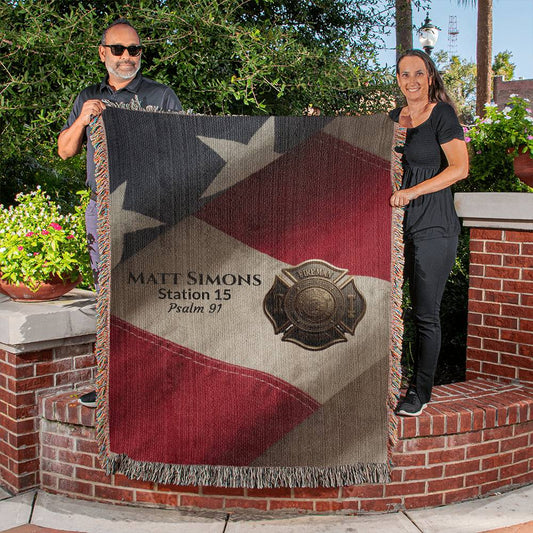 Luxe Firefighter Woven Blanket • Courage Honor Sacrifice • Personalized Station & Name • Premium First Responder Gift