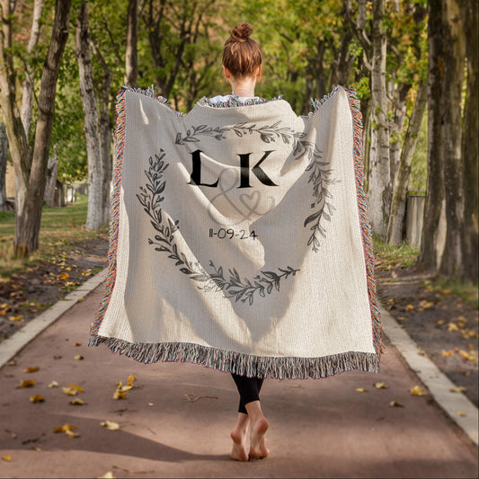 Woven With Love: Personalized Cotton Anniversary Blanket for Wife I Gift for Couples with Initials I Established Date Wedding Gift I Laurelvine - Laurelvine 