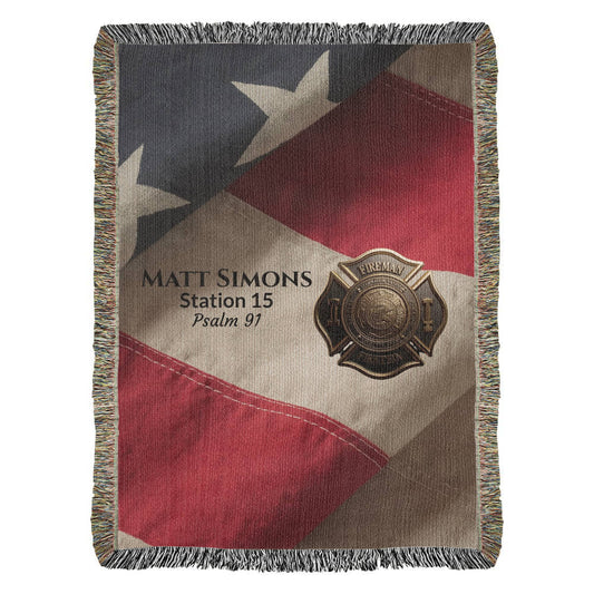 Luxe Firefighter Woven Blanket • Courage Honor Sacrifice • Personalized Station & Name • Premium First Responder Gift