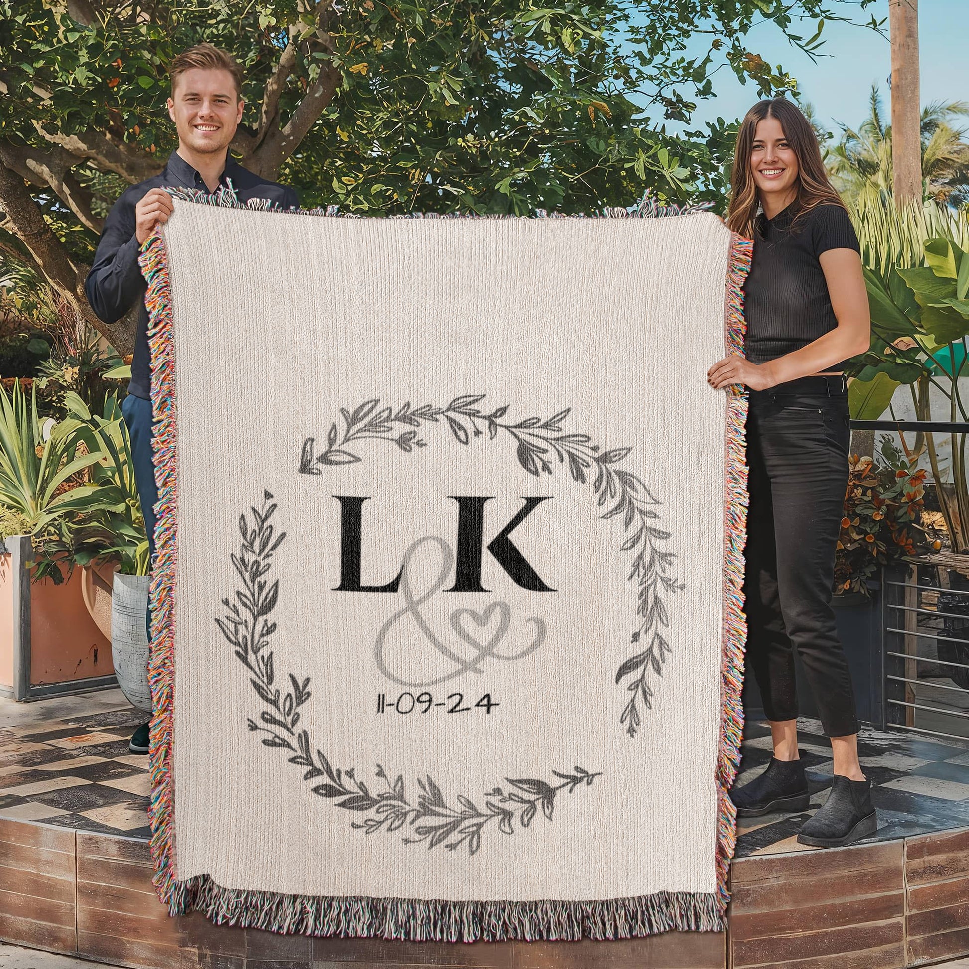 Woven With Love: Personalized Cotton Anniversary Blanket for Wife I Gift for Couples with Initials I Established Date Wedding Gift I Laurelvine - Laurelvine 
