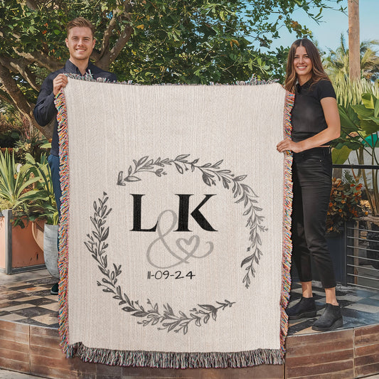Woven With Love: Personalized Cotton Anniversary Blanket for Wife I Gift for Couples with Initials I Established Date Wedding Gift I Laurelvine - Laurelvine 