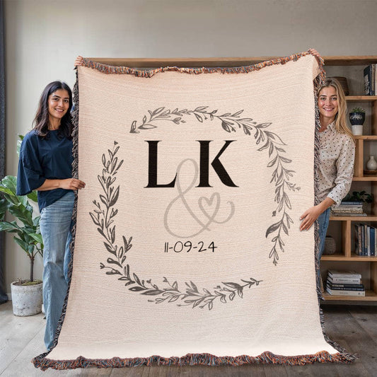 Woven With Love: Personalized Cotton Anniversary Blanket for Wife I Gift for Couples with Initials I Established Date Wedding Gift I Laurelvine - Laurelvine 