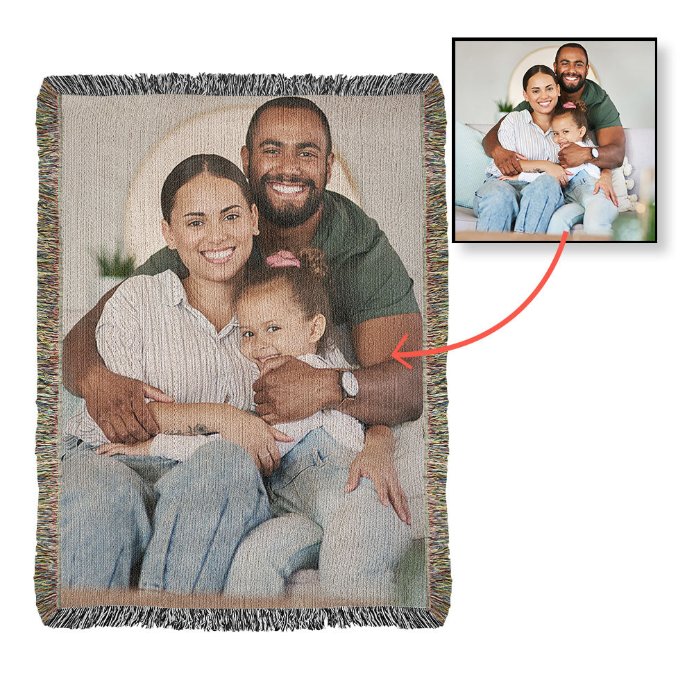 Personalized Photo Woven Throw Blanket | Custom Cotton Family Gift | Anniversary & Birthday Keepsake I Laurelvine - Laurelvine 