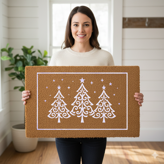 Merry Christmas Tree Doormat – Festive Holiday Front Door Mat with White Tree Design | Laurelvine - Laurelvine 