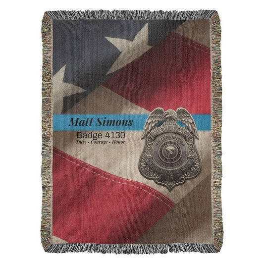 Luxe Police Woven Blanket • Thin Blue Line • Personalized Officer Gift