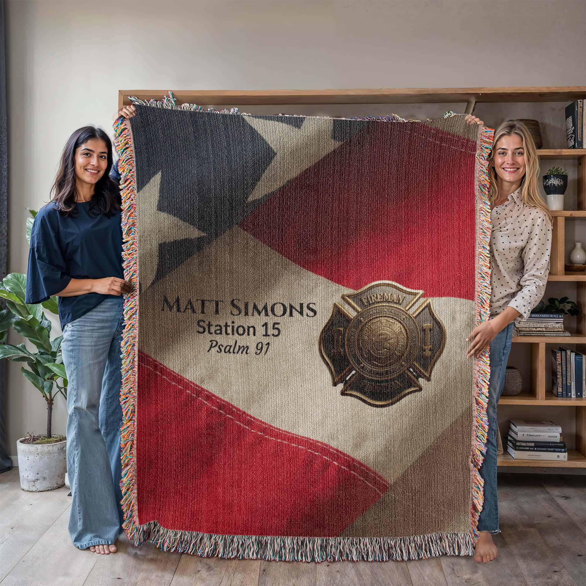 Luxe Firefighter Woven Blanket • Courage Honor Sacrifice • Personalized Station & Name • Premium First Responder Gift