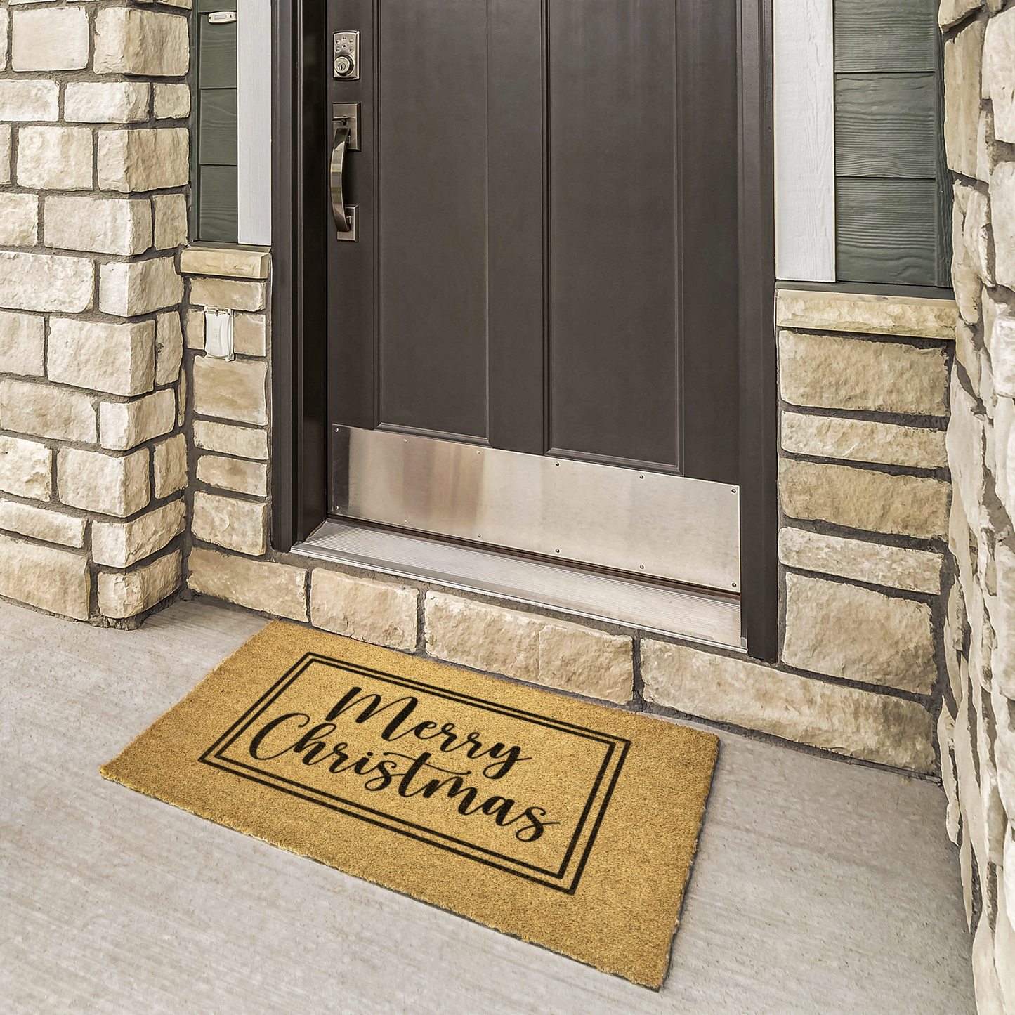 Merry Christmas Doormat with Black Border – Holiday Welcome Mat | Festive Front Door Decor | Laurelvne - Laurelvine 