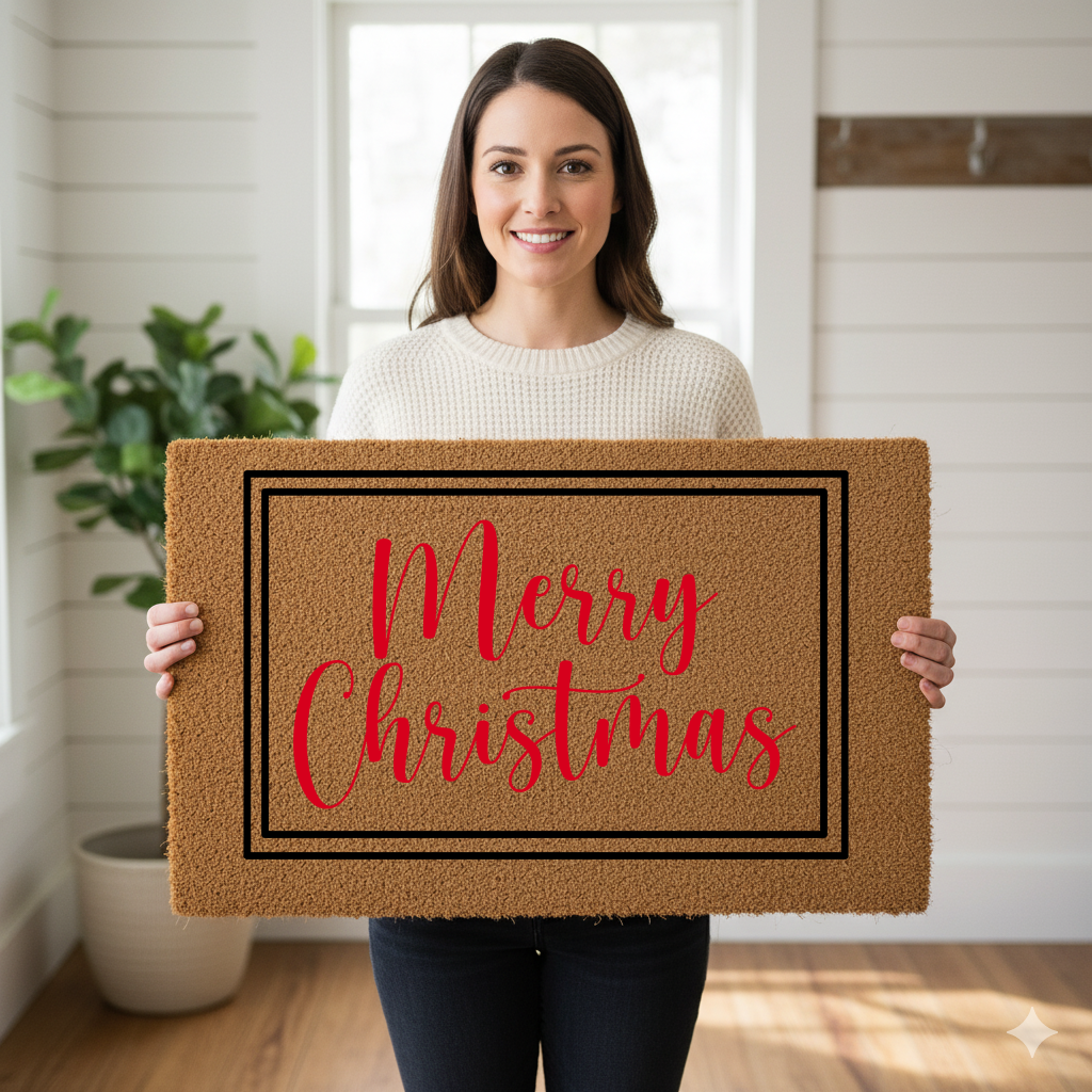 Merry Christmas Doormat with Black Border – Holiday Welcome Mat | Festive Front Door Decor | Laurelvne - Laurelvine 