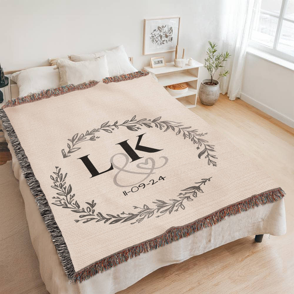 Woven With Love: Personalized Cotton Anniversary Blanket for Wife I Gift for Couples with Initials I Established Date Wedding Gift I Laurelvine - Laurelvine 