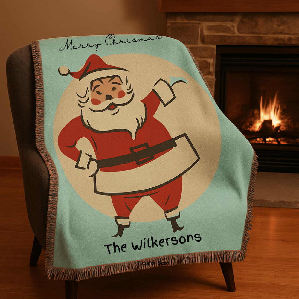 Personalized Vintage Santa Woven Throw Blanket – Luxury Christmas Heirloom Gift I Laurelvine - Laurelvine 