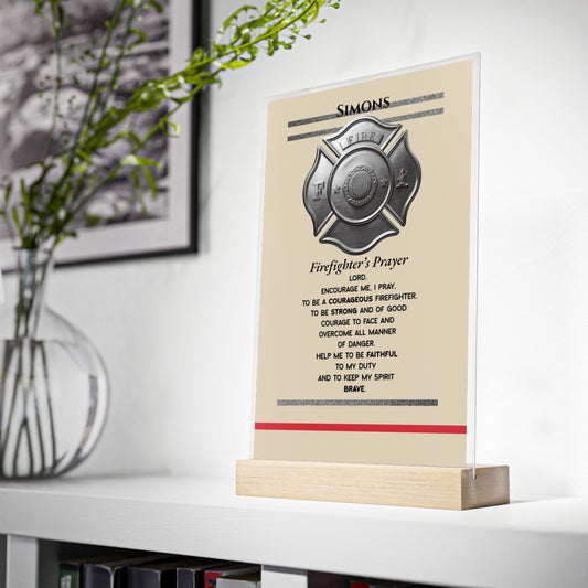 Firefighter Acrylic Tribute Sign with Wooden Stand | Maltese Cross Desk Gift