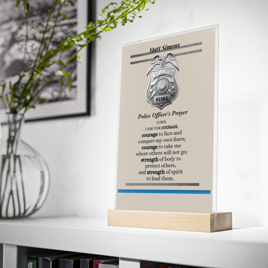 Police Acrylic Tribute Sign with Wooden Stand | Thin Blue Line Desk Decor GiftAcrylic Sign with Wooden Stand
