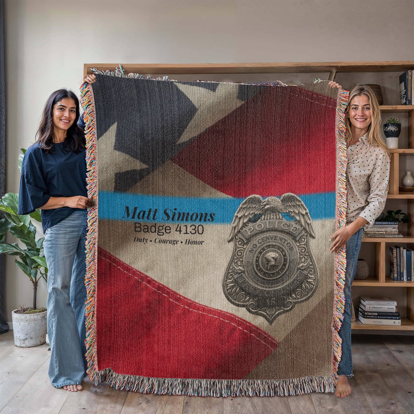 Luxe Police Woven Blanket • Thin Blue Line • Personalized Officer Gift