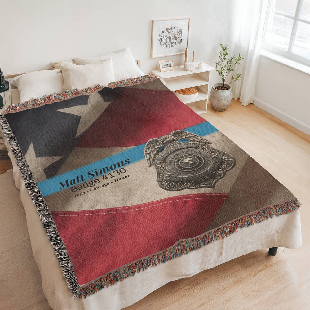 Luxe Police Woven Blanket • Thin Blue Line • Personalized Officer Gift