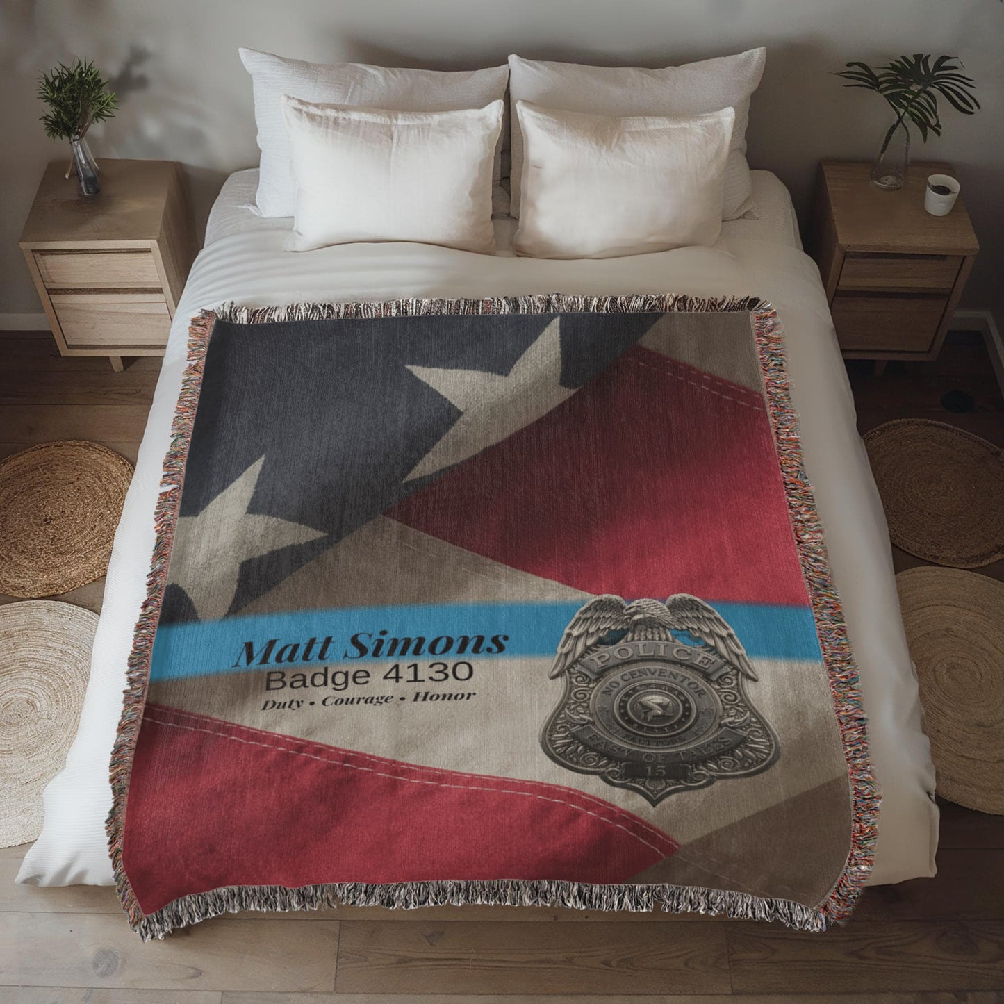 Luxe Police Woven Blanket • Thin Blue Line • Personalized Officer Gift