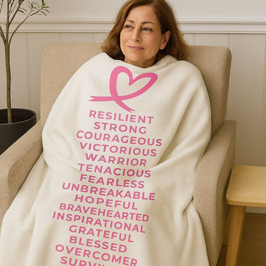 Inspirational Sherpa Fleece Blanket, Cozy Throw for Cancer Awareness, Support Gift, Motivational Home Decor, Soft Comforter, Self-Care Gift I Laurelvine - Laurelvine 